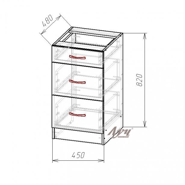 Схема Тумба с выдвижными ящиками кухни "Экко" НШ-45 Орех